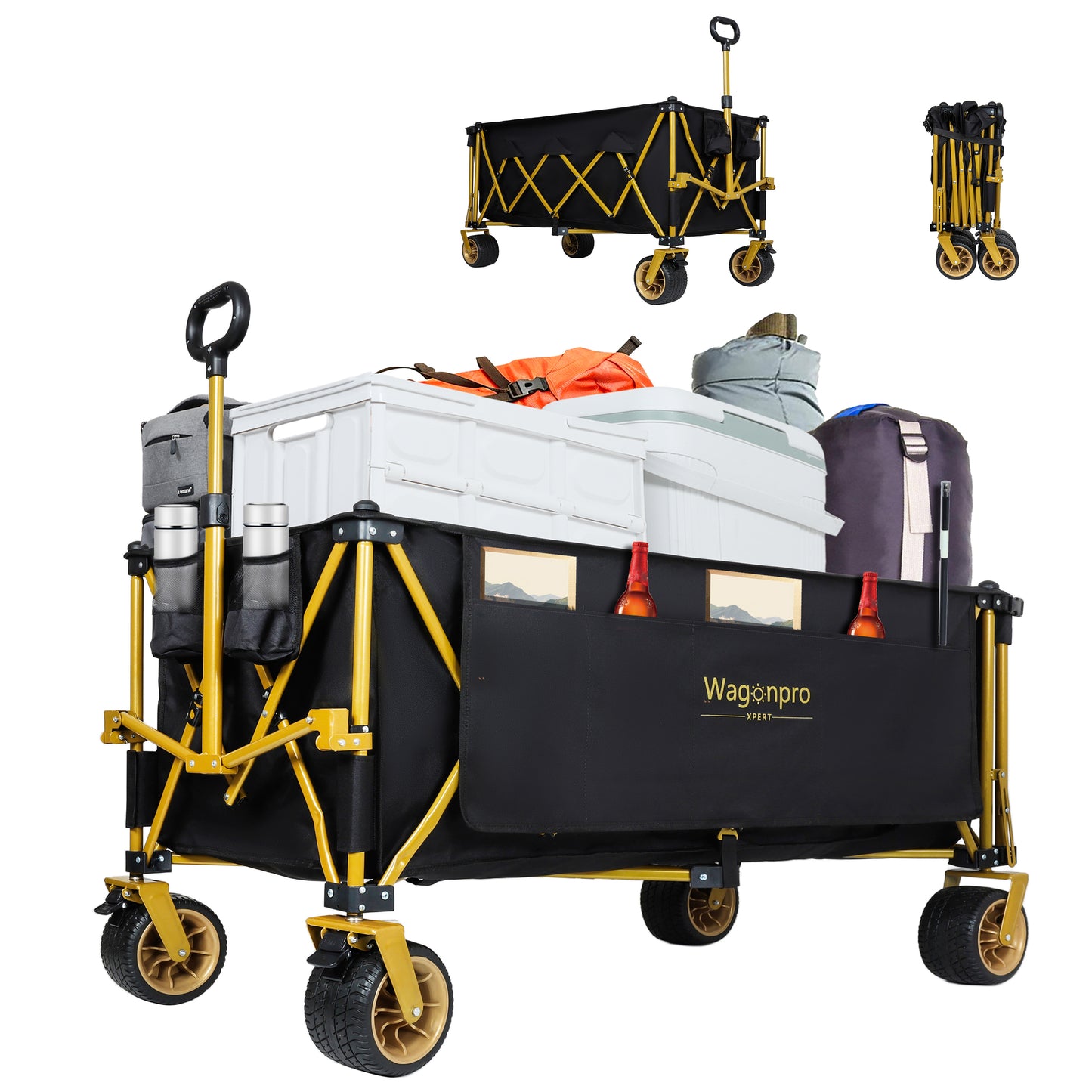 67-1/2in Extra long large Heavy Duty Utility Beach Wagons with Opened Tailgate and All-Terrain Wheels, 480lbs Capacity, Patented Ultra-Stable Frame,  No Assembly Needed, Black