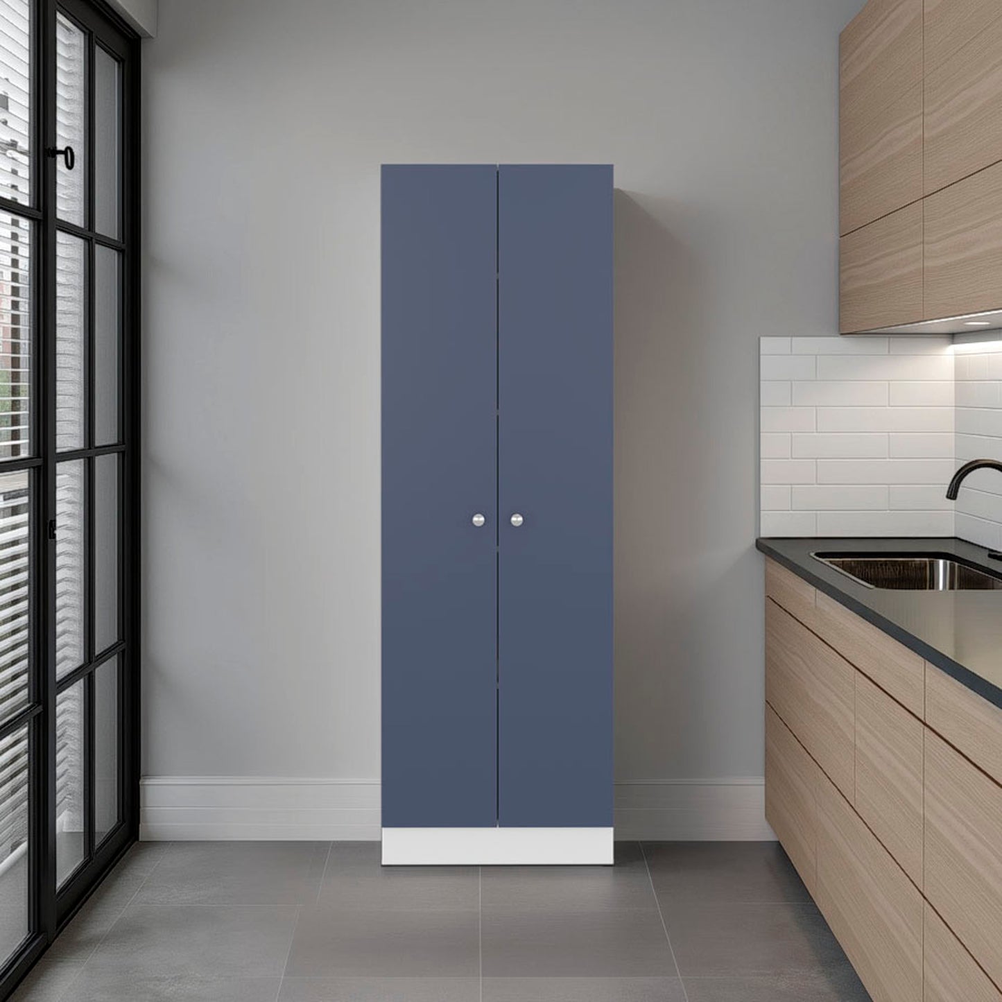 ARIZONA CITY Multi-Purpose Cupboard with Five Shelves and Storage Doors for Kitchen and Home, kronos white and kronos blue