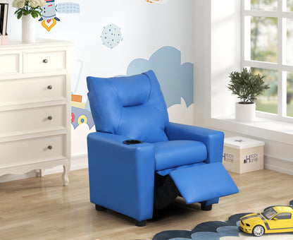 Perline 23'W Blue PVC Fabric Kids Recliner Chair with Cupholder