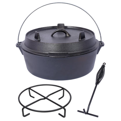 Pre-Seasoned Cast Iron Dutch Oven with Skillet Lid and Iron Pot Rack, Black, 12 Quart