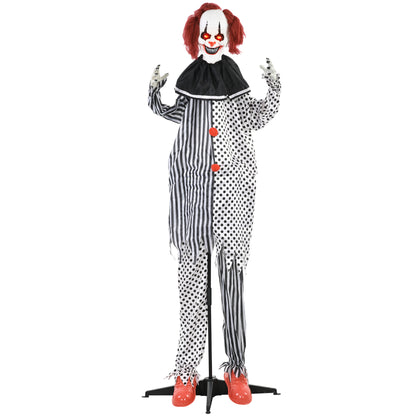 HOMCOM 6' Life Size Outdoor Halloween Decoration, Animatronic Circus Clown, Sound and Motion Activated Animated Prop with Light Up Eyes, Talking and Laughter
