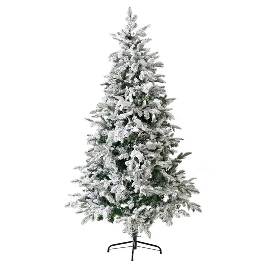6FT Unlit Artificial Christmas Tree with Snow Flocked Design and Metal Stand, Full Appearance, Easy Assembly