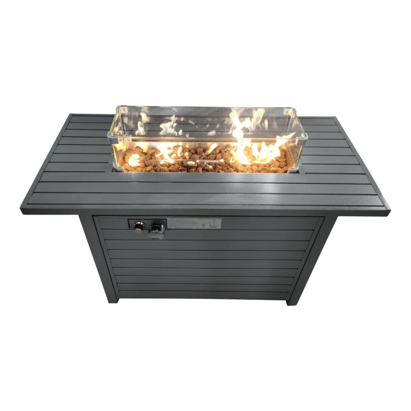 Rectangular Steel Propane Fire Pit Table with Lid and Push-Button Ignition, Gray, 42' W x 25' H
