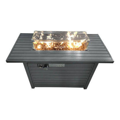 Rectangular Steel Propane Fire Pit Table with Lid and Push-Button Ignition, Gray, 42' W x 25' H