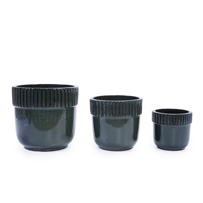 3 Pieces Ceramic Flowerpot, Modern Planter for Patio, Garden or Windowsills - Antique Black