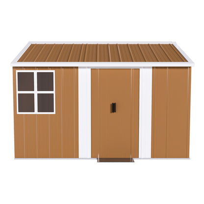 Heavy-Duty Metal Storage Shed with Windows, Lockable Door & Ventilation - Weatherproof Outdoor Garden Shed, Brown Iron, 8x10 FT