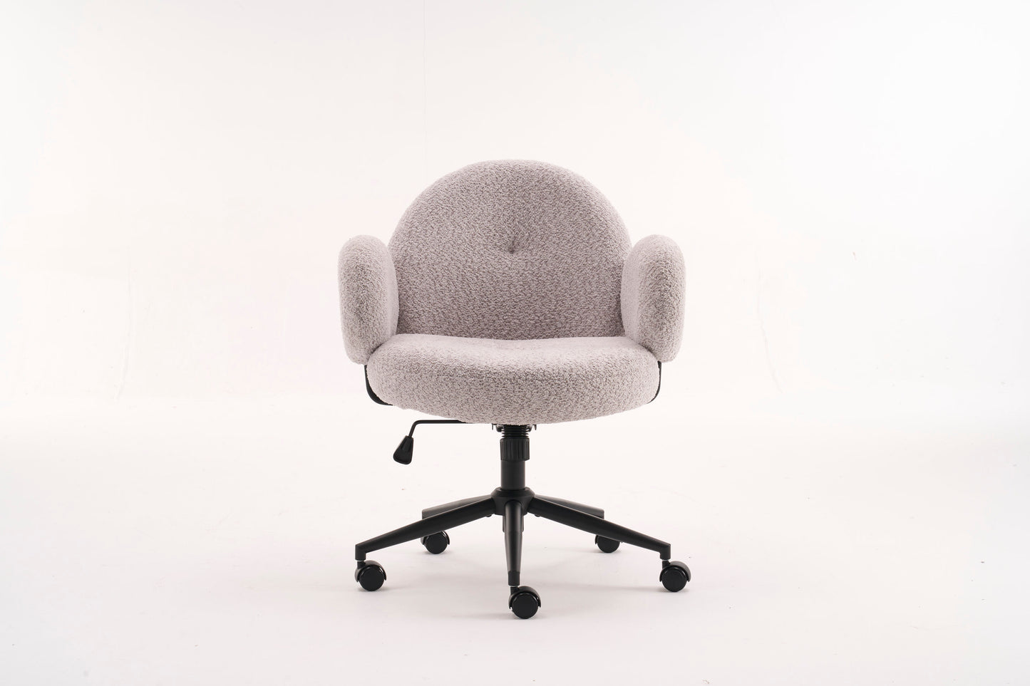 Boucle Fabric Office Chair with Ergonomic Curved 
Backrest & Armrests - 360° Swivel Adjustable Height
 Task Chair, Sturdy Black Metal Base with Rolling
 Casters for Home Office/Study/Vanity