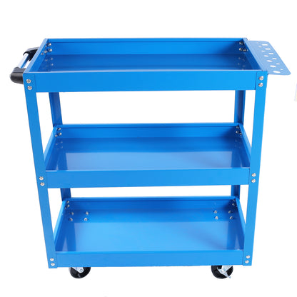Tool Cart on Wheels, 3 Tier Rolling Mechanic Tool Cart, Heavy Duty Steel Utility Cart w/Lockable Wheels, 450 LBS Capacity Industrial Service Cart for Garage, Warehouse, Workshop (blue)