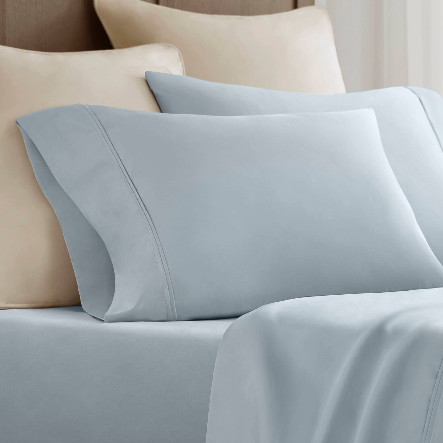 2-Piece King Sham Sateen Pillowcase Set,Blue