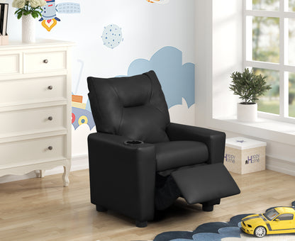 Perline 23'W Black PVC Fabric Kids Recliner Chair with Cupholder