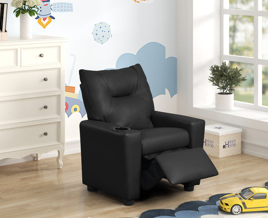 Perline 23'W Black PVC Fabric Kids Recliner Chair with Cupholder