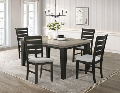 Contemporary 5pc Dining Set 18' Extendable Leaf Table Light Gray Fabric Upholstered Chairs Dark Gray Finish Wooden Solid Wood Dining Room Furniture