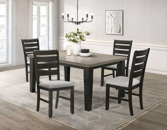Contemporary 5pc Dining Set 18' Extendable Leaf Table Light Gray Fabric Upholstered Chairs Dark Gray Finish Wooden Solid Wood Dining Room Furniture