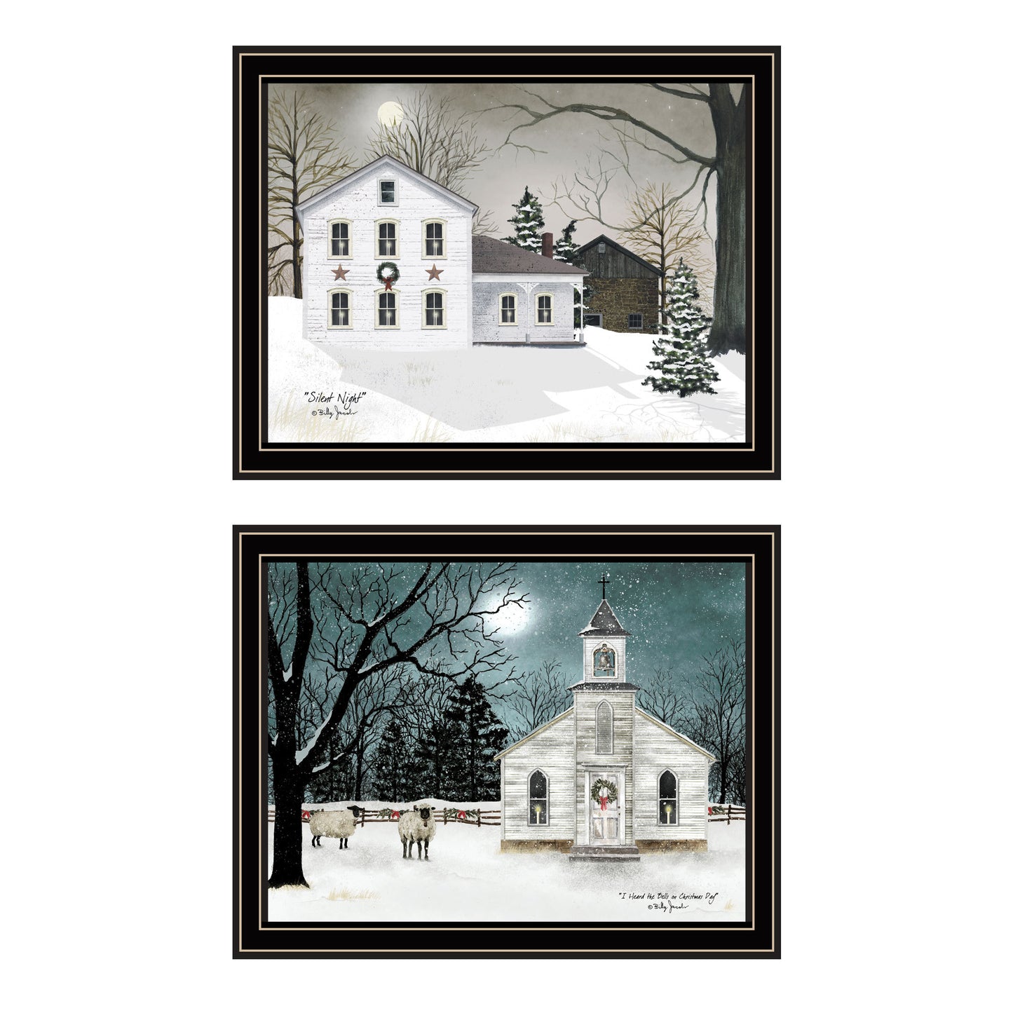 Trendy Decor 4U 2- Piece Vignette Silent Night Black Framed Wall Art for Living Room, Bedroom Wall Art Print for Home Decor by Billy Jacobs