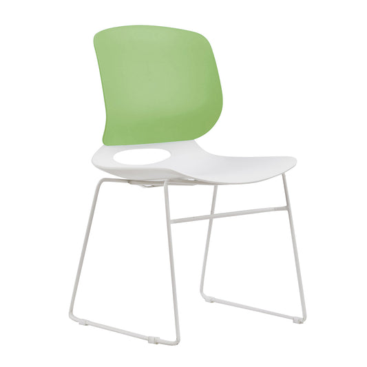 Modern Stacking Chairs Set of 4 in White+Blue or White+Green with Polypropylene Seat and Fiberglass Reinforced Back, 18.9 x 19.7 x 34.45 Inches