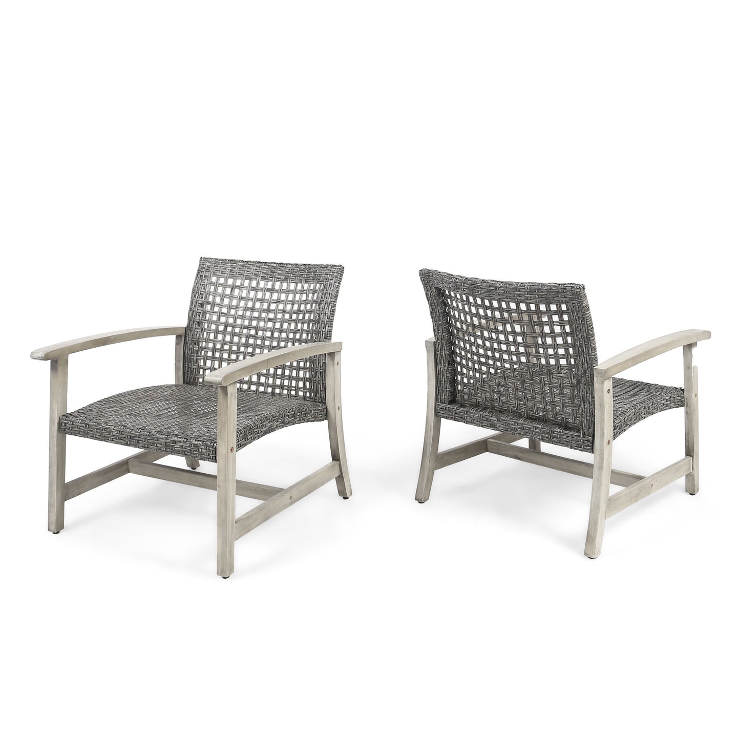 Outdoor Club Chair with Rattan Cover and Acacia Wood Frame, Grey