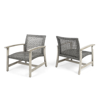 Outdoor Club Chair with Rattan Cover and Acacia Wood Frame, Grey