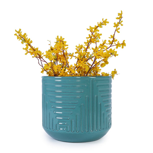 Ceramic Flowerpot, Modern Planter for Patio, Garden, Windowsill - Cyan