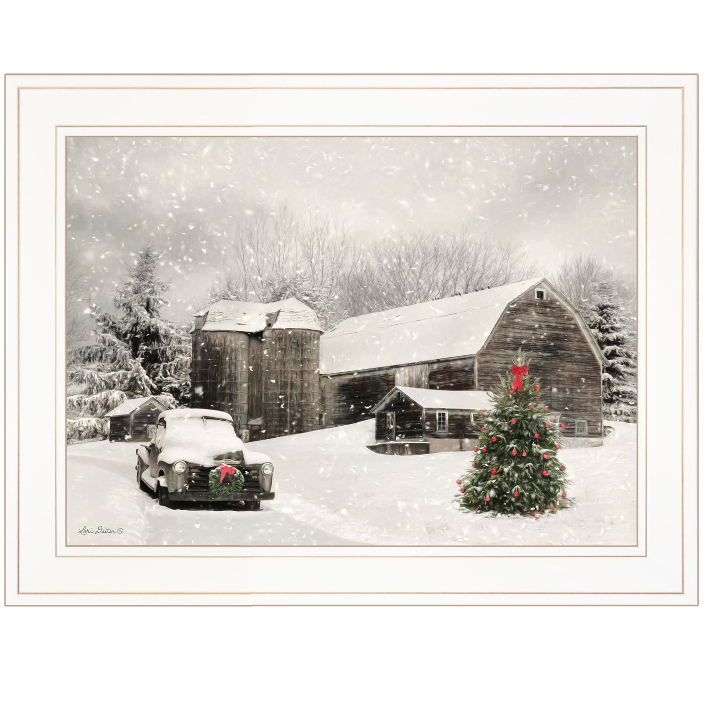 Trendy Decor 4U 'Farmhouse Christmas' Framed Wall Art, Modern Home Decor Framed Print for Living Room, Bedroom & Farmhouse Wall Decoration by Lori Deiter