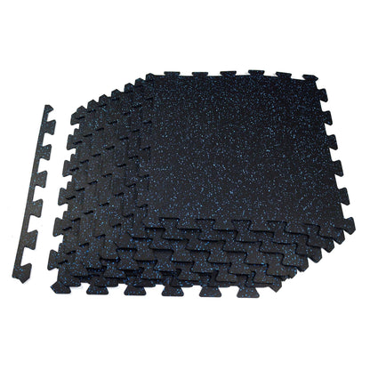 24 in. W x 24 in. L x 0.24 in. Thick Rubber Tile, Gym Flooring Tiles, Black with Blue Flecks (8 Tiles/Case)(32 sq. ft.)