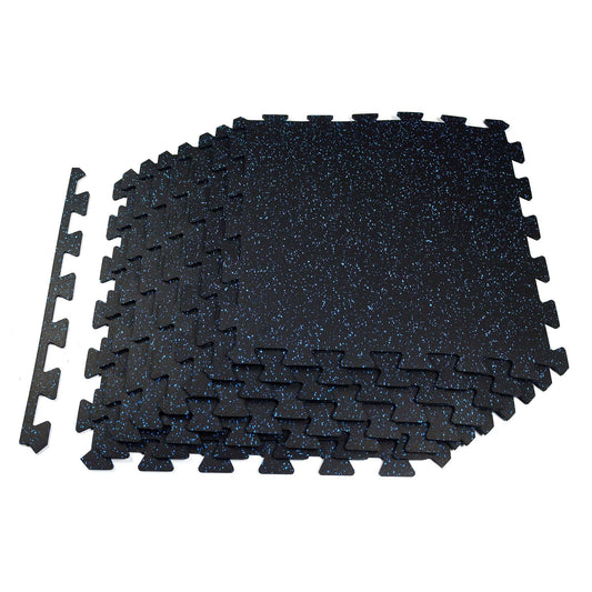 24 in. W x 24 in. L x 0.24 in. Thick Rubber Tile, Gym Flooring Tiles, Black with Blue Flecks (8 Tiles/Case)(32 sq. ft.)
