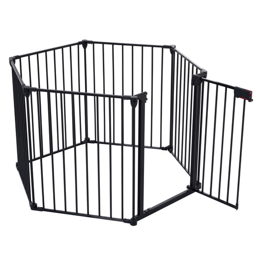 150' Adjustable Safety Gate 6 Panels Play Yard Metal Doorways Fireplace Fence Christmas Tree Fence Gate for House Stairs Gate prohibited area fence