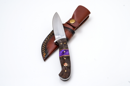 Hand-Forged Satin Finish Hunter | Purple Pearl Resin & Textured Wood Hybrid Handle With Mosaic Pin - TK-449