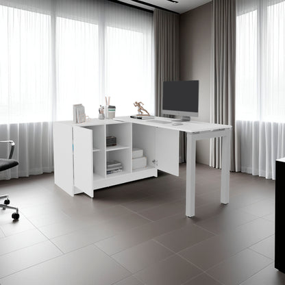 Elfrida Desk, Two Open Storage Shelves, Contemporary Space-Saving Design for Home Office or Study Area, White