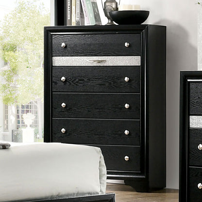 Contemporary Style Black Finish 1pc Chest English Dovetail Drawers Hidden Jewelry Drawer Silver Knobs