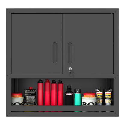 Metal Wall-Mounted Tool Storage Cabinet with Locking Door and 1 Shelf 1 Opened Drawer for Garage Warehouse,Office,Assembly Required