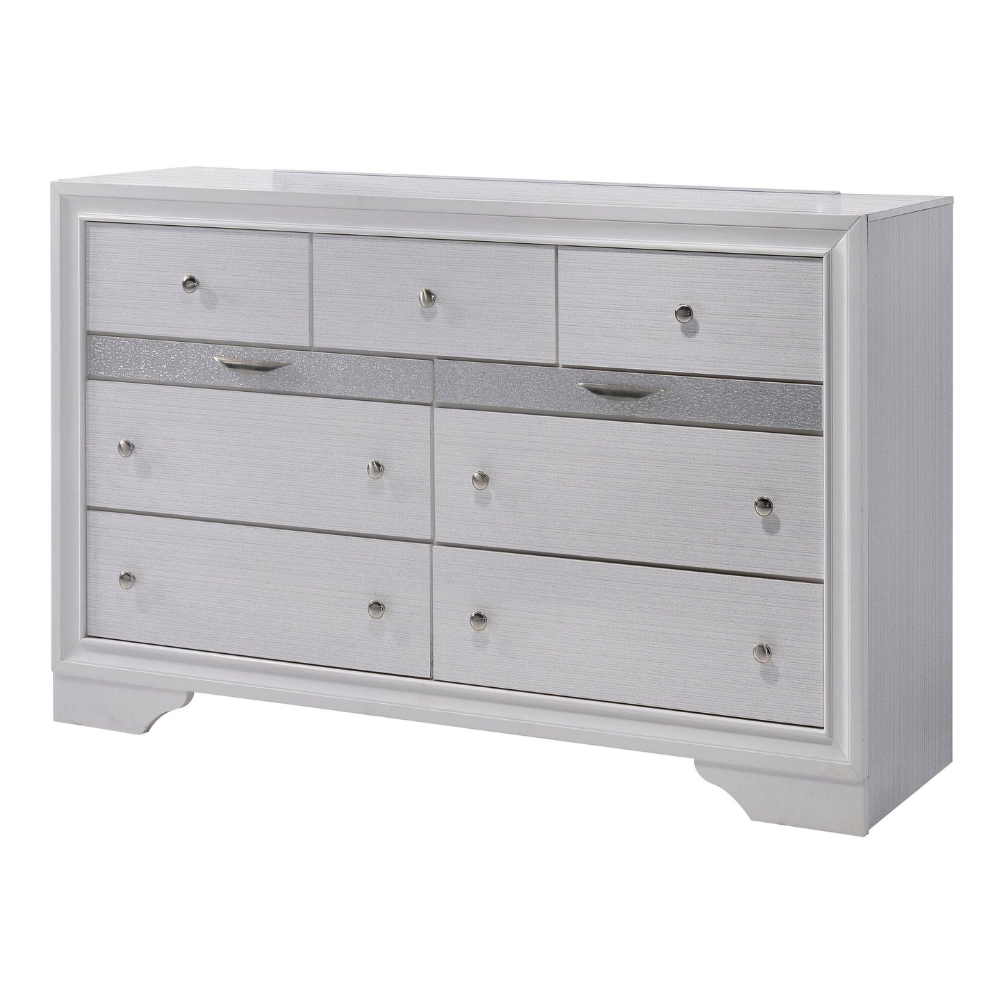 Contemporary 1pc Dresser Hidden Jewelry Drawer English Dovetail Silver Accents Round Knobs White Color Bedroom Furniture
