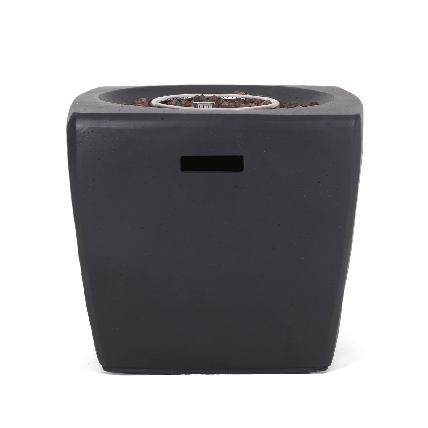 Outdoor Lightweight Concrete Square Fire Pit 40,000 BTU with Built-In Tank Storage, Dark Grey