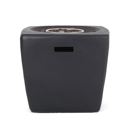 Outdoor Lightweight Concrete Square Fire Pit 40,000 BTU with Built-In Tank Storage, Dark Grey