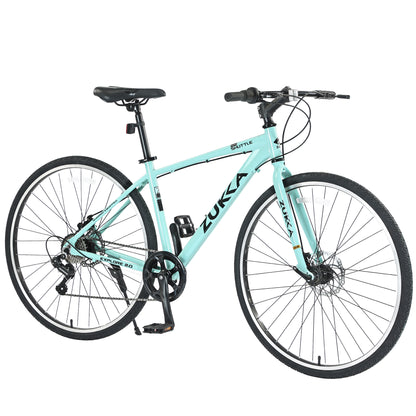 Shimano 7 Speed Hybrid Bike Aluminum Alloy Frame Double Disc Brakes 700C Road Bike For men women's City Bicycle