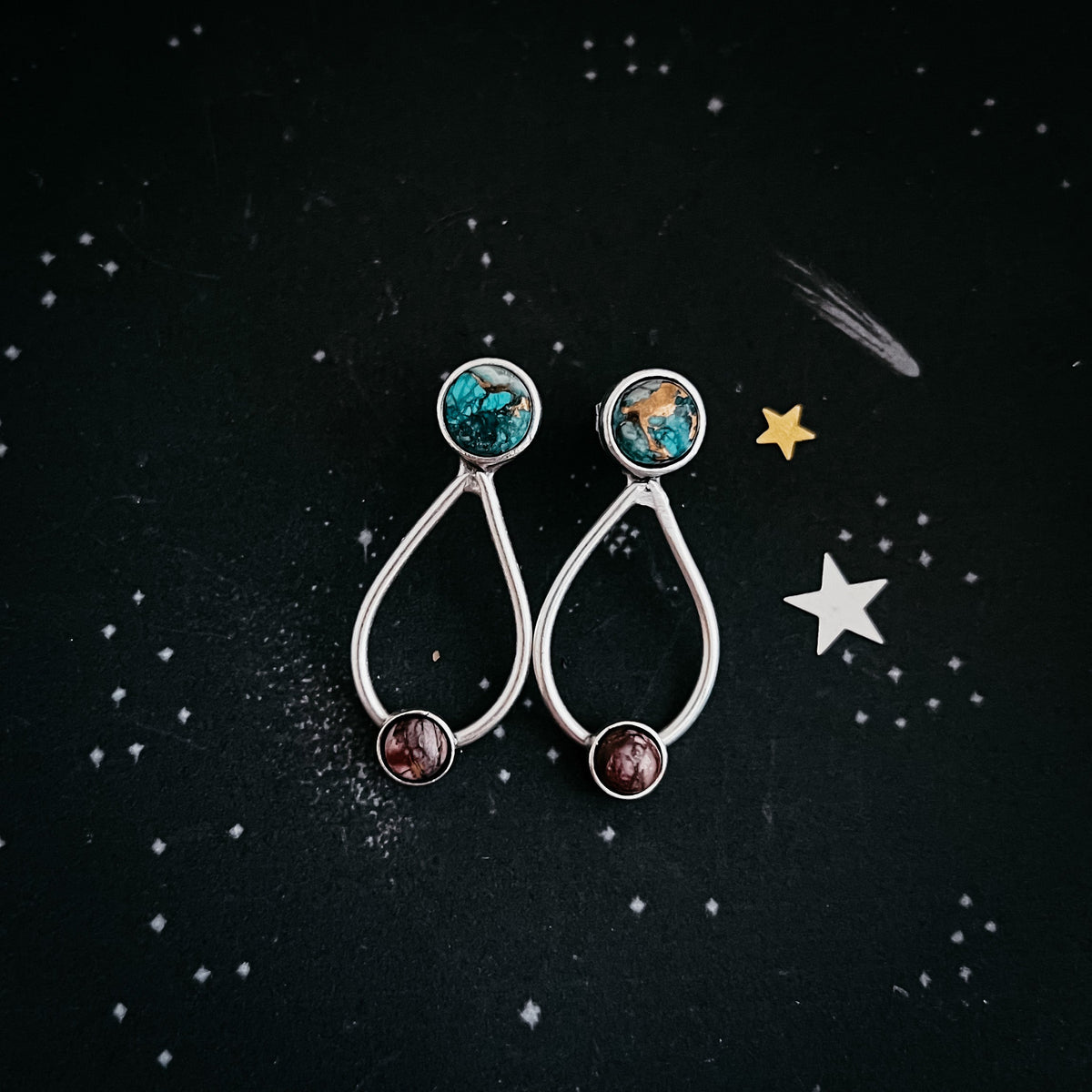 Journey to Mars Earrings - Copper Chrysocolla Earth and Red Jasper Mars