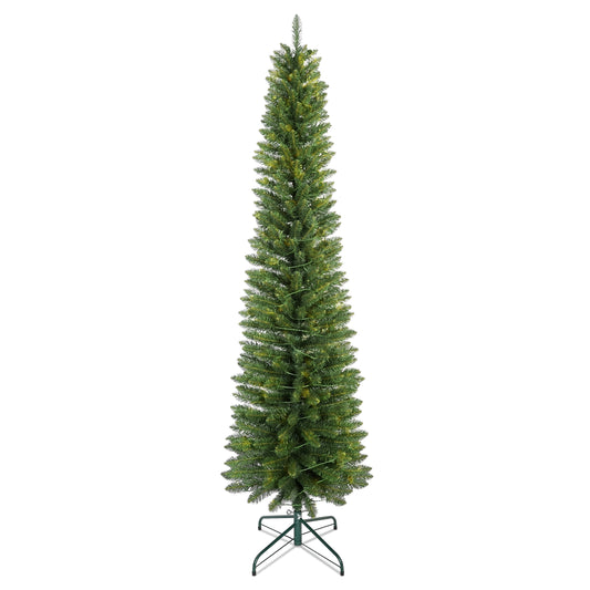 7FT Green Pencil Christmas Tree – Slim PVC Tree with 469 Tips, Space-Saving Design, Stable Metal Stand, Perfect for Small Spaces & Corners