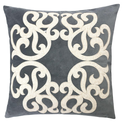 Dora Vintage Vine Grey Polyester Velvet Pillow Cover with Matching Back, 20x20 inches