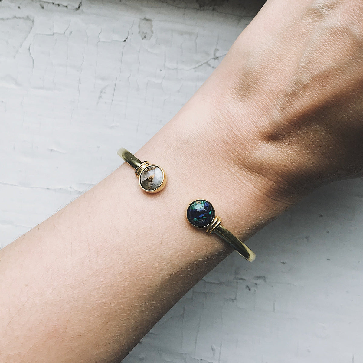 Earth and Moon Cuff Bracelet With Natural Stones