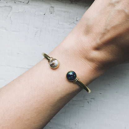 Earth and Moon Cuff Bracelet With Natural Stones
