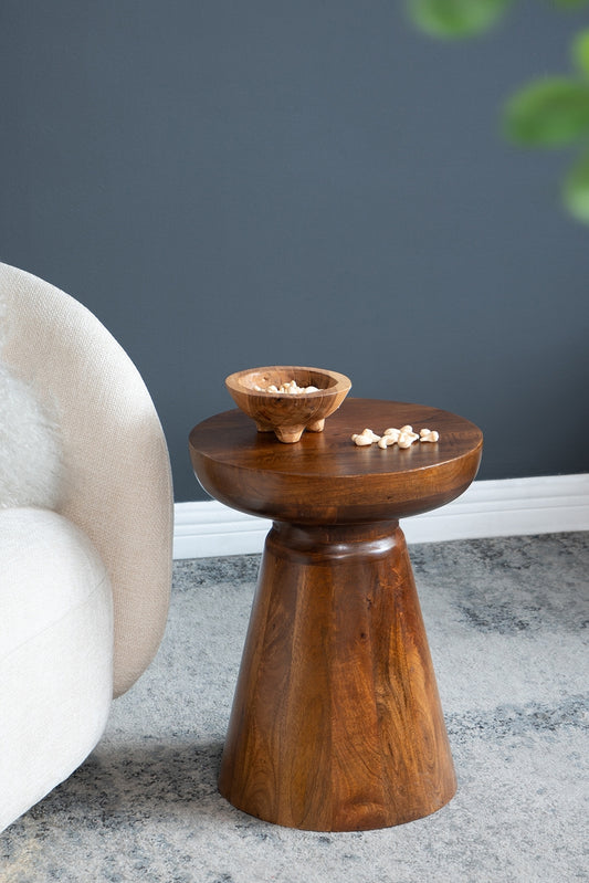 D14x18' Brown Wooden Pedestal Side Table