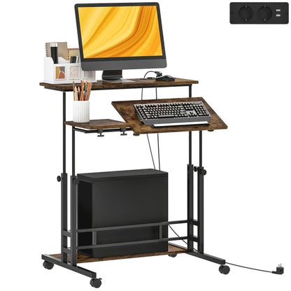 Adjustable Standing Desk Stand Up Desk with Tiltable Tabletop, Wheels, Shelf