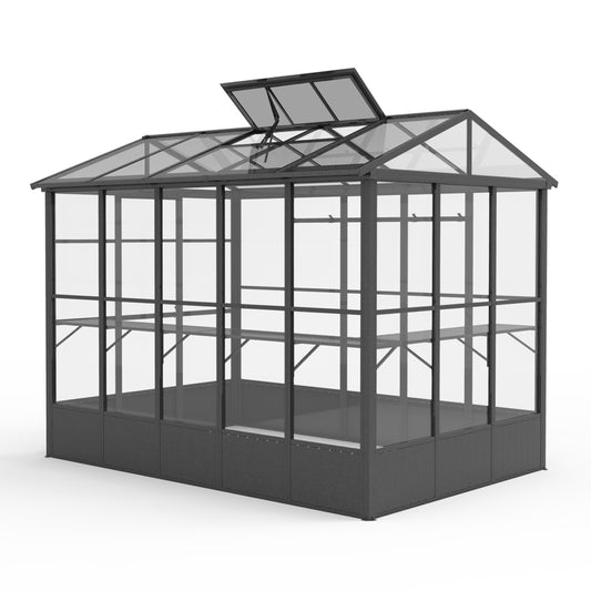 7.5x10FT Greenhouse, Polycarbonate Green House with Fully Auto Temperature Control Vent, Outdoor Full Aluminum Heavy Duty Greenhouse with Extra 8FT Walk-in Height for Garden Backyard, Dark Grey