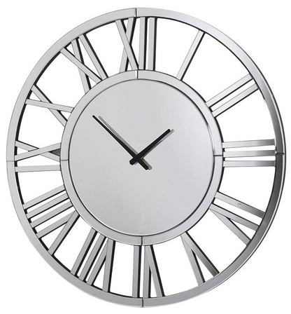 24' Large Wall Clock Decorative, Mirrored Wall Clock for Living Room Decor, Big Silver Modern Wall Clocks Decor, Hour and Minute Hand, Battery Operated