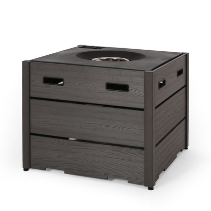 Rustic Style Outdoor 31' WPC Base Square Propane Fire Pit, 40,000 BTU, Grey