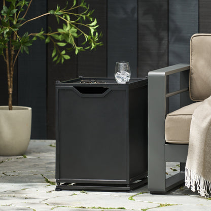 Outdoor Metal Tank Holder Side Table, Matte Black