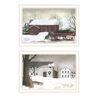 Trendy Decor 4U 2- Piece Vignette Christmas Time with Family White Framed Wall Art for Living Room, Bedroom Wall Art Print for Home Decor by Billy Jacobs