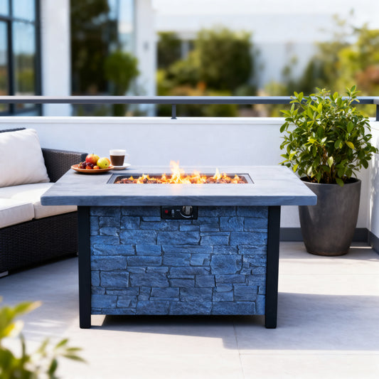 44' W x 25' H Outdoor Patio Propane Gas Fire Pit Table - 50,000 BTU High-temperature-resistant carving process for environmentally friendly materials with the effect of cultured stone