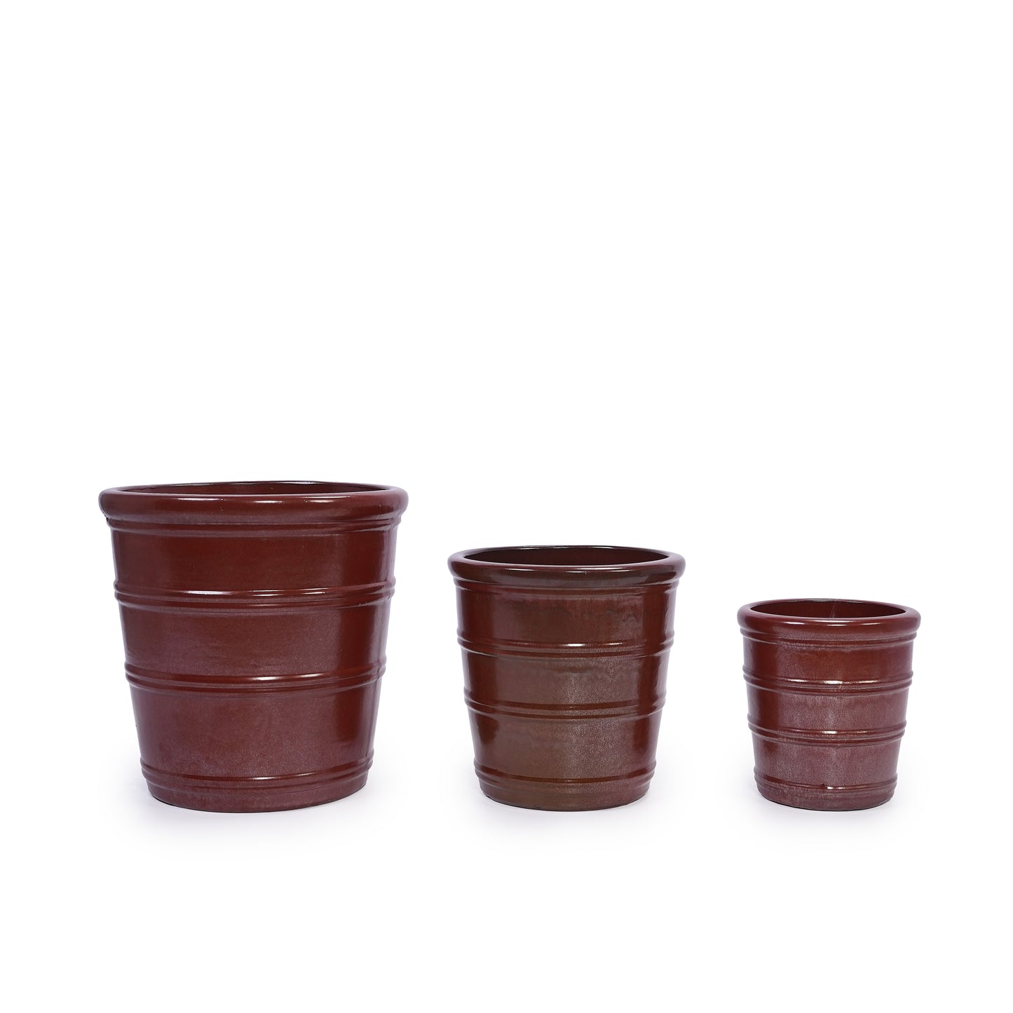 3 Pieces Ceramic Flowerpot, Modern Planter for Patio, Garden or Windowsills - Bean Paste Red