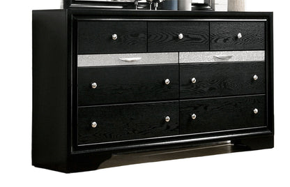 Contemporary 1pc Dresser Hidden Jewelry Drawer English Dovetail Silver Accents Round Knobs Black Color Bedroom Furniture