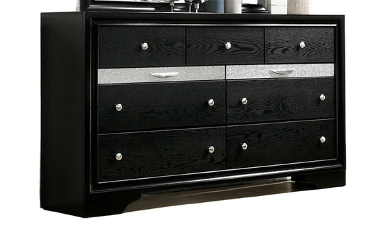 Contemporary 1pc Dresser Hidden Jewelry Drawer English Dovetail Silver Accents Round Knobs Black Color Bedroom Furniture